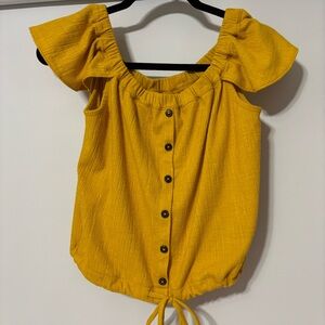 Madewell Off-the-Shoulder Button-Front Top Golden Mustard Yellow
